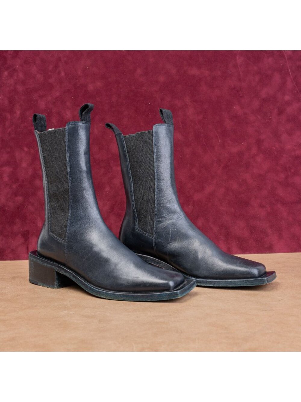 Marsell Women Panello Midnight Blue Leather Chelsea Fashion Boots 6US EUR36.5